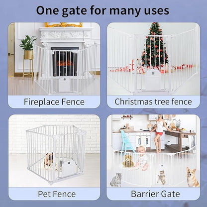 81.11" Extra Wide Baby Gate with Cat Door, Auto Close Pet Gates Dog Gate, Hardware Mounted Walk Through Swing Safety Baby Gates for Stairs, Doorways, Kitchen, House, 30" Tall, 3 Panels