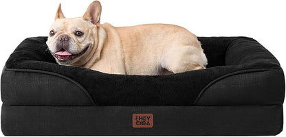 EHEYCIGA Orthopedic Dog Bed for Medium Dog, 30x20x6.5 Inch Memory Foam Dog Couch Bed with Sides, Waterproof Liner & Washable Removable Cover, Bolster Pet Sofa, Black