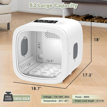 52L Automatic Pet Dryer Box with 5 Modes, Hands-Free Pet Grooming Dryer for Cats & Dogs, Adjustable Temperature & Wind Speed, Low Noise, Safety Features, Timer & Interior Light