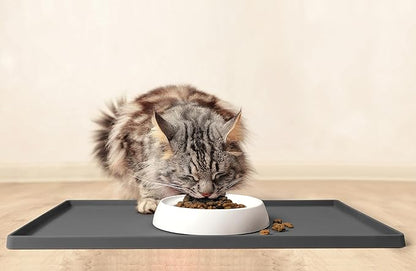 CatGuru Cat Food Mat, Small & Large Feeding Mats, 100% Waterproof Silicone Pet Placemat, Non-Slip Cat Food and Water Bowl or Water Fountain (Large, Carbon)