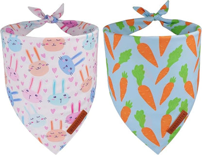 ADOGGYGO Easter Dog Bandanas 2 Pack, Reversible Bunny Carrot Print Puppy Scarf, Premium Fabric, Adjustable Fit Easter Bandana for Extra Large Dogs (X-Large)