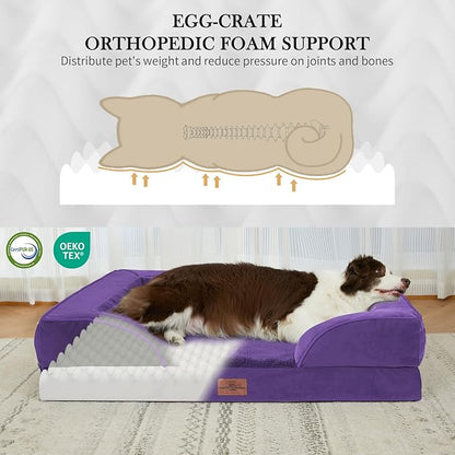 Comfort Expression Orthopedic Dog Bed for Extra Large Dogs 42x30 Inch, Waterproof Egg Crate Foam XL Pet Bed with Removable Bolsters, Dog Couch with Washable Cover & Non-Slip Bottom, Deep Purple