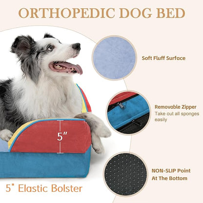 Comfort Expression Orthopedic Dog Bed for Extra Large Dogs 42x30 Inch, Waterproof Egg Crate Foam XL Pet Bed with Removable Bolsters, Dog Couch with Washable Cover & Non-Slip Bottom, Funfetti Fiesta