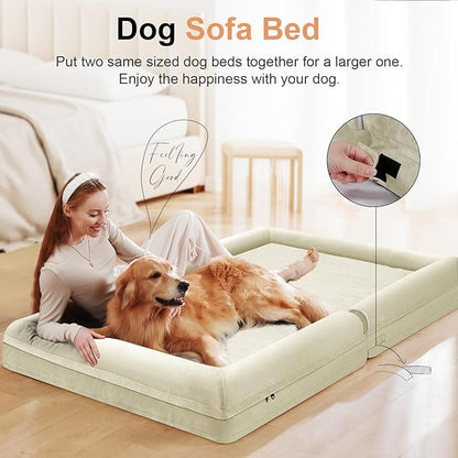 Large Dog Bed Orthopedic Washable: Beds Bolster XL Bed Large Big Dogs Egg Crate Foam Couch Sofa Waterproof with Removable Cover - Beige