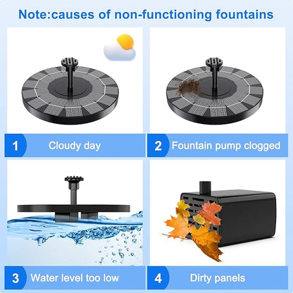 2.5W Solar Bird Bath Fountain Pump, Solar Fountains, Solar Powered Water Fountain with 6 Nozzles and Fixer for Bird Bath, Outdoors, Fish Tank, Pond, Pool and Garden