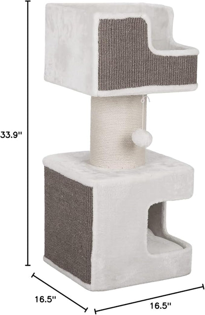 Trixie Ava Cat Tree – Cat Tower with Condo & Thick Scratching Post, Includes Removable Cushions – Indoor Cat Furniture for Scratching & Climbing – Gray, 16.5" x 16.5" x 33.9"