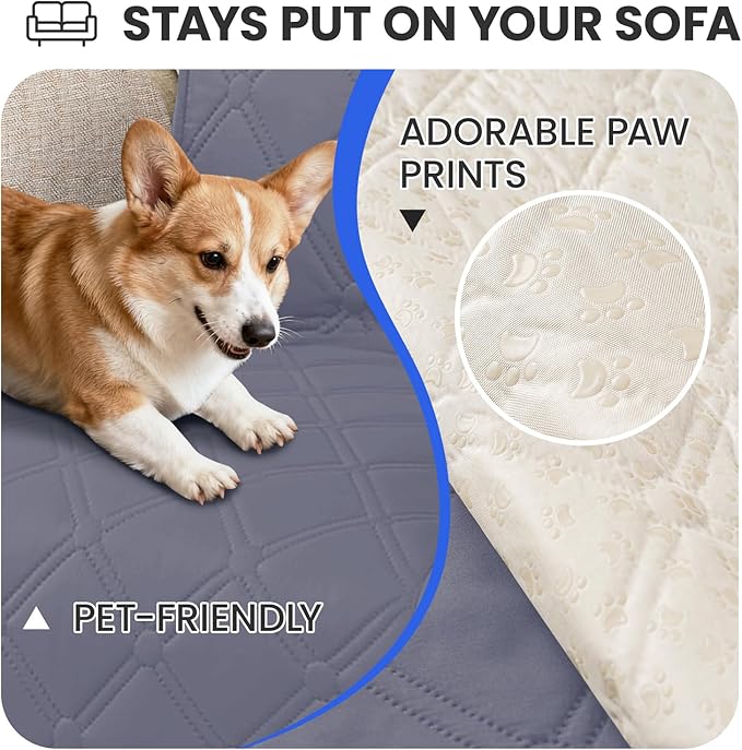 Waterproof Dog Bed Cover, Non-Slip Dog Blanket for Couch, Couch Covers for Dogs Washable, Pet Blanket for Furniture, Pet Bed Mat for Sofa, Car, Pet Supplies (68x82 Inch, Grey Blue)