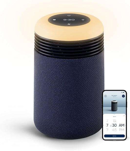 BLUEAIR Purifier for Bedroom - Mini Restful - Sunrise Clock with HEPASilent Filtration and Wake Up Light - Cleans Air and Supports Circadian Rhythm - USB-C and App Connectivity, Blue