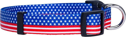 Native Pup American Flag Dog Collar- Red White and Blue- Patriotic Collars for 4th of July, USA- Adjustable Small, Medium, Large Breed Dogs (Large, Flag II)
