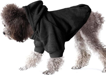Jecikelon Winter Dog Hoodie Sweatshirts with Pockets Warm Dog Clothes for Small Dogs Chihuahua Coat Clothing Puppy Cat Custume (Black, Small)