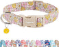 Faygarsle Floral Girl Dog Collar, Cotton Fabric with Daisies Pattern, Pink and Yellow Summer Spring Design for Small Medium Large Dogs L