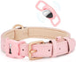 WHIPPY Airtag Leather Dog Collar GPS Tracker Air Tag Puppy Collar Adjustable Soft Leather Padded Dog Collar with Airtag Holder Case for Small Medium Large Dog Pet Backpack,Pink,M