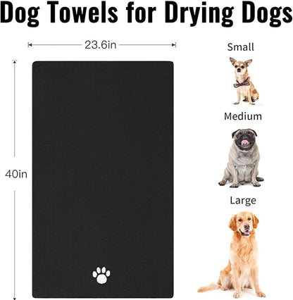 Microfiber Dog Towels for Drying Dogs, Super Absorbent and Soft Pet Towel, 40 Inch X 23.6 Inch, Perfect Dog Shower & Bath Supplies for Large, Medium or Small Dogs, Black