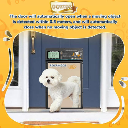 Dog Door, Solar & USB Rechargeable Pet Door, Radar, Timer & Light Sensor Modes Doggy Door, Durable Aluminum & Weatherproof 10"×13" Doggie Door, for Small Dogs, Cats, Pets Up to 45 lb-Black