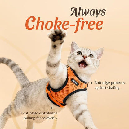 Dooradar Cat Harness and Leash Set, Escape Proof Safe Adjustable Kitten Vest Harnesses for Walking, Easy Control Soft Breathable Mesh Jacket with Reflective Strips for Cats, Orange, S