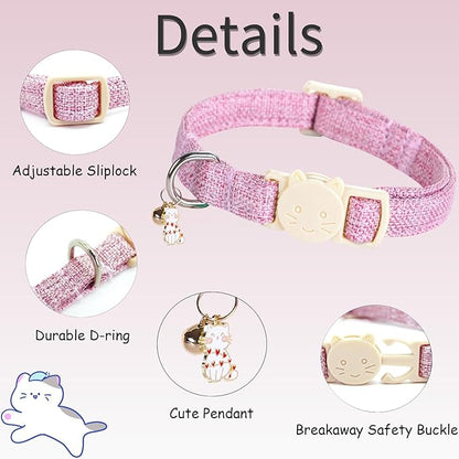 Cat Collar-2 Pack Cat Collar Blue and Pink Linnet with Kitten and Bell Pendant Safety Buckle Adjustable Pet Collar Suitable for Cats Gift to Cats and Small Pets