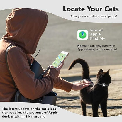 Cat Tracker Collar,No Monthly Fee Tracking Pet Collar with Finder Tag,Compatible with Apple Find My(iOS Only),Breakaway Tractive Design with Reflective Pattern & Bell