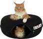 Cattasaurus Peekaboo Cat Cave Donut for Multiple & Large Cats up to 30-45 lbs, 3-in-1 Self Warming Cat Bed, Tunnel & Scratcher for Indoor Cats, Washable & Detachable Small Dog Bed (Black, Jumbo)
