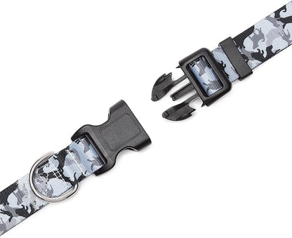 Mercano Adjustable Dog Collar - Special Design Patterns, Soft Nylon Comfortable Durable Pet Collar for Small Medium Large Dogs (L, Dog Camouflage Grey)