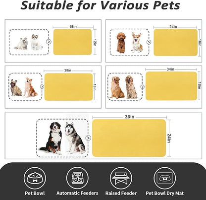 Dog Food Mat - Absorbent Cat Mat for Food and Water, No Stains Pet Feeding Bowl Mat, Easy to Clean Pet Placemats, Quick Dry Dog Water Dispenser Mat for Messy Drinkers | Yellow 18"x 28"