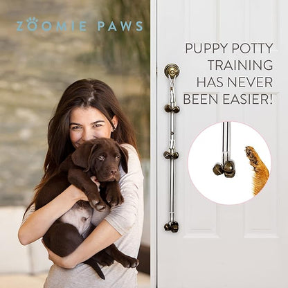 Dog Puppy Training Bell Potty and Outdoor Training Doorbell - Zoomie Paws, Black and White Strap with Bells