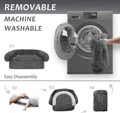 Calming Dogs/Cats Bed Mats, Dog Pad Washable Removable Couch Cover, Plush Long Fur Mat for Pets, Waterproof Lining, Perfect for Small, Medium and Large Dogs and Cats (Dark Gray, 41"x37")