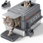 FURTIME XXXL Extra Large Stainless Steel Litter Box with Lid, Large Enclosed Cat Litter Box for Big Cats, Metal Cat Box with High Sided Enclosure & Scoop, Grey