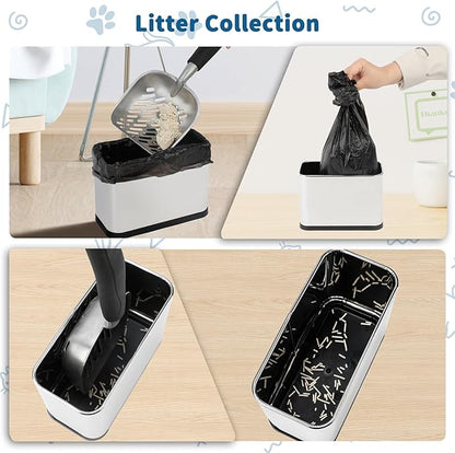 FHTONGE Stainless Steel Cat Litter Scoop Holder, Detachable Metal Cat Scooper Caddy, Universal Kitty Pooper Stand Trash Can Container for Most Pet Poop Shovels, Kitten Waste Scoops Storage Box