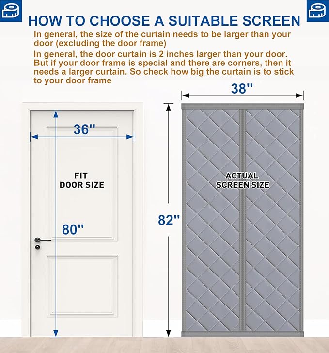 Cotton Thermal Door Screen Draft Stopper Cover Made of Oxford and Cotton Fill Fit 36x80inch Door Screen Door Itself Size 38x82inch Thermal Curtains for Winter, Thermal Insulated Door Curtain for Doors