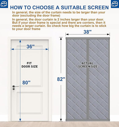 Cotton Thermal Door Screen Draft Stopper Cover Made of Oxford and Cotton Fill Fit 36x80inch Door Screen Door Itself Size 38x82inch Thermal Curtains for Winter, Thermal Insulated Door Curtain for Doors