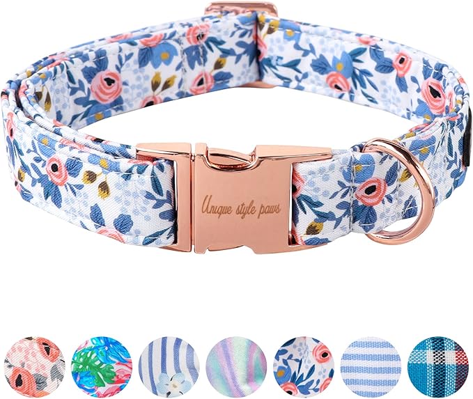 Unique Style Paws Metal Buckle Rose Collar - Durable & Cute for Small to Large Dogs