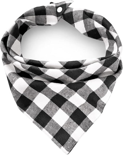 Christmas Plaid Dog Bandana with Button, Dual Layer Scarf Soft Cotton Triangle Bib Girls and Boys Kerchief Adjustable Accessories for Small Medium Large Extra Large Dog Puppy Pet Cat