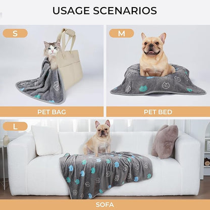 1 Pack 3 Blankets Super Soft Fluffy Premium Cute Cat Pattern Pet Blanket Flannel Throw for Dog Puppy Kitten Blue/Cyan/Grey Large(41x31 inch)