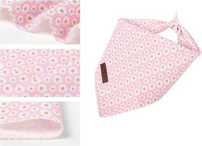 Lionet Paws Spring Daisy Dog Bandana Washable Cotton Handkerchief Scarf Triangle Pink Bandana for Small Medium Large Dogs Girl Boy