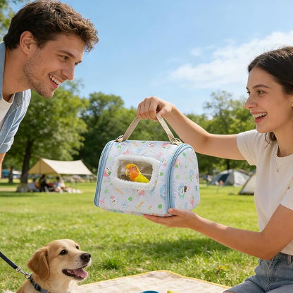 Bird Travel Carrier - 450g Lightweight Parrot Transport Box, Warm Velvet Cage with Clear Viewing Window, Safe Stainless Steel Hardware | for Parakeets, Cockatiels, Canaries, Outdoor Hiking Trips