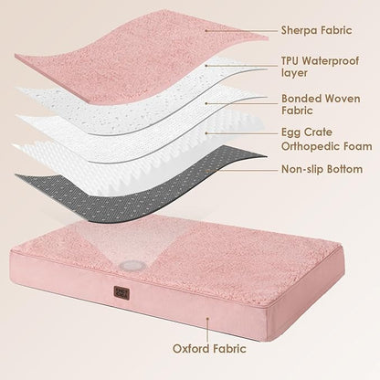 EHEYCIGA Orthopedic Dog Beds for Large Dogs with Removable Washable Cover, Pink, 36x27