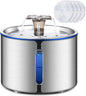 Cat Fountain, 84oz/2.5L Stainless Steel Pet Water Fountain, Automatic Dog Water Dispenser, Water Level Window, Ultra-Quiet Pump, Perfect for Cats, Dogs and Multiple Pets, 4 Filters
