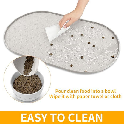 KPWACD Dog Food Mat Anti-Slip Bowl Mats for Food and Water, High-Lips Waterproof Pet Placemat Prevent Messy Spills to Floor, Silicone Puppy Feeding Trays for Large Medium Small Dogs Cats