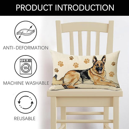 German Shepherd Dog Lumbar Decorative Throw Pillow Cover 12 x 20, Rectangular Paw Prints Outdoor Home Decor Pet Owner Lover Gift, Sofa Couch Cushion Case Housewarming Gifts