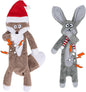 HGB Christmas Dog Toys for Large Dogs with Mini Christmas Hat & Scarf, Squeaky Crinkle Plush Dog Toys for Small, Medium, Large Breed and Puppy Teething, Daily Companionship, Cute Bunny & Redfox