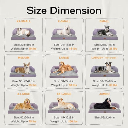 Dog Bed Medium Size Dog-Orthopedic Waterproof Bed for Dogs,Foam Couch Sofa with Washable Removable Cover & Non-Slip Bottom-Purple
