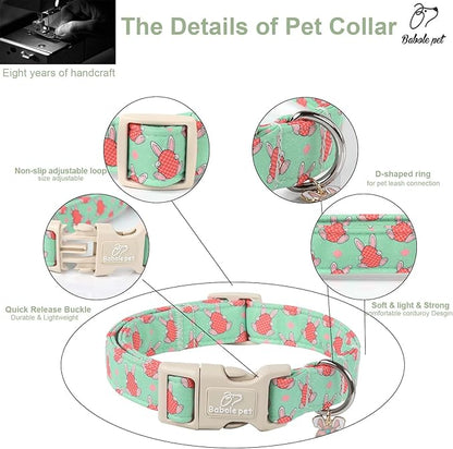 Easter Dog Collar for Large Dogs - Green Bunny Egg Dog Collars, Cute Boy Girl Dogs Easter Collar, Adjustable Spring Holiday Pet Collars with Quick Release Buckle L