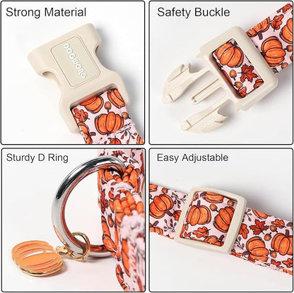 DOGWONG Pumpkin Dog Collar- Cute Pink Fall Dog Collars Adjustable Maple Fall Dog Collar for Small Medium Large Dogs M