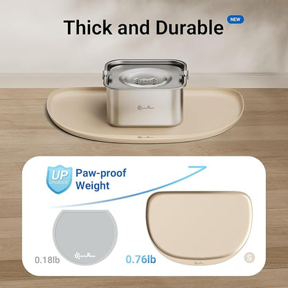DownyPaws Cat Food Mats for Floors Waterproof, BPA Free Silicone Pet Food Mat, Non-Slip Pet Food Mat with High Raised Edge, Cat Placemat for Messy Drinkers, 18"×12.5", Almond