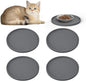 Arespark Cat Food Mat, Set of 4 Nonslip Waterproof Feeding Bowl Silicone Mats with Raised Edges for Food Water Prevent Spills, Round Eating Plates Tray for Dog Cat Puppy Kitten, 8'' x 8''