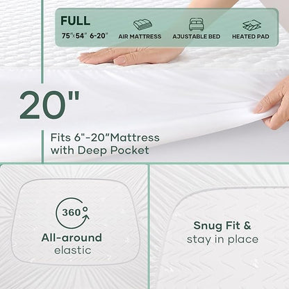 OhGeni 100% Waterproof Mattress Protector,Full Size Mattress Soft Pad,Pet Hair & Bedwetting Resistant,Cooling Breathable Fitted Sheets,Washable Bed Cover,Non-Slip Deep Pocket,Noiseless for Guest Rooms