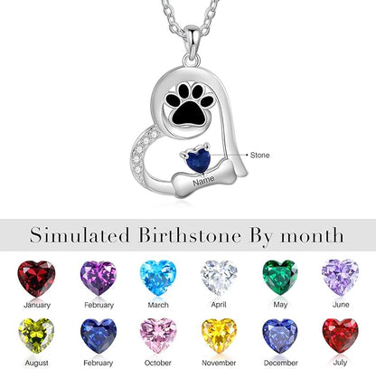 Personalized Cute Dog Cat Paw Name Necklace Forever Love Custom Heart Pendant Pet Name Necklace Gift for Pet Lovers