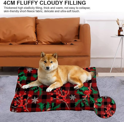 Red Black Plaid Kennel Pad Water Resistant Dog Bed Beds for Household Pets Cozy Dog Beds Non- Slip Bottom Room Accessories Multi- Scenario Bed Pads Gift Printed Mat for Dogs 24× 18 Inch
