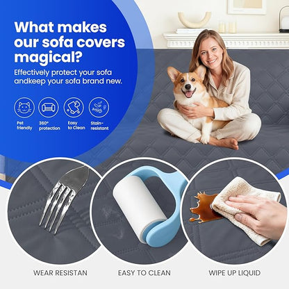 Waterproof Dog Bed Cover, Non-Slip Dog Blanket for Couch, Couch Covers for Dogs Washable, Pet Blanket for Furniture, Pet Bed Mat for Sofa, Car, Pet Supplies (68x82 Inch, Dark Grey)