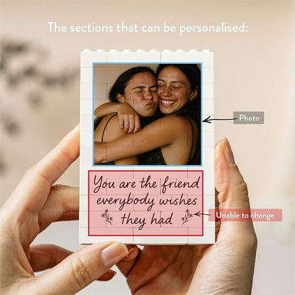 NAZENTI Personalised Best Friend Photo Gift for Besties, Birthday Present For Her, Friendship Keepsake Building Block for Valentine Christmas Gift for BFF, Custom Puzzle Decor for Family